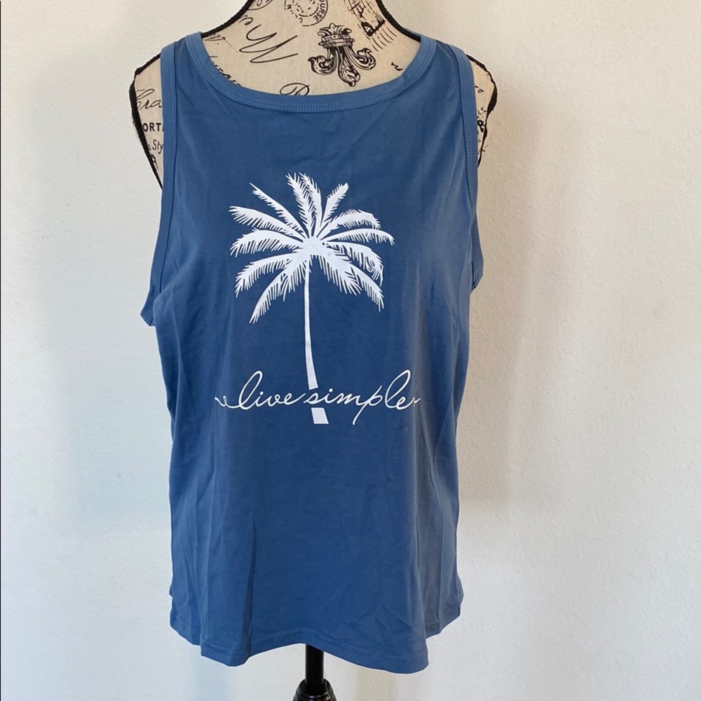Blue Tank Top with Palm Tree Print